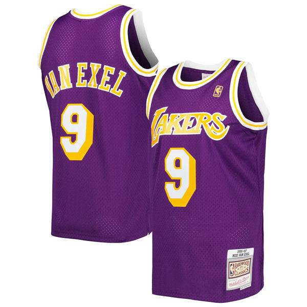 Men’s Los Angeles Lakers #9 Nick Van Exel Purple 1996-97 Throwback Hardwood Classics  Jersey