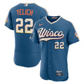 Men’s Milwaukee Brewers #22 Christian Yelich Nike Mineral Blue 2026 City Connect Authentic Sponsor Patch Jersey