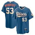 Men’s Milwaukee Brewers #53 Brandon Woodruff Nike Mineral Blue 2026 City Connect Stadium Jersey