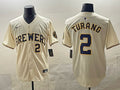 Men’s Milwaukee Brewers Brice Turang #2 Cream Home Jersey