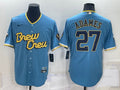 Men’s Milwaukee Brewers Willy Adames #27 Blue Stitched Jersey