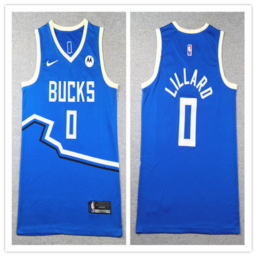 Mens Milwaukee Bucks #0 Damian Lillard Royal 2024-25 City Edition Jersey