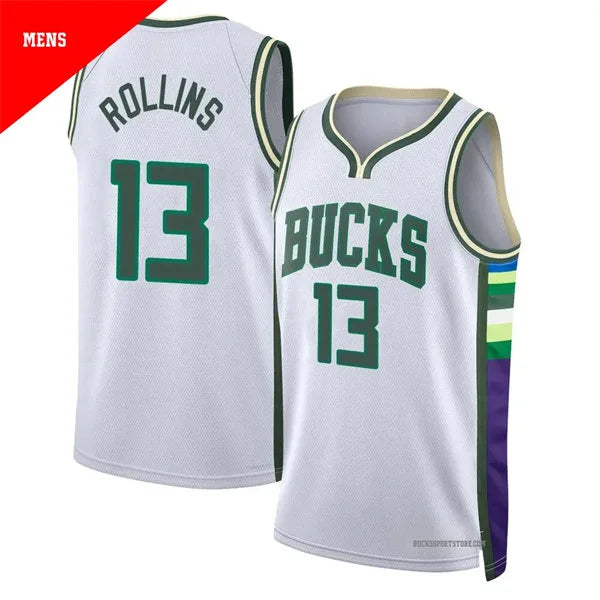 Mens Milwaukee Bucks #13 Ryan Rollins Nike White Association Edition Swingman Jersey