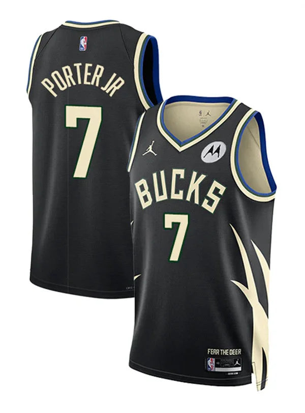 Mens Milwaukee Bucks #7 Kevin Porter Jr. Black Statement Edition Swingman Jersey