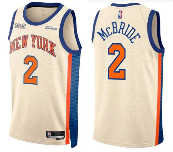 Mens New York Knicks #2 Miles McBride Cream 2025-26 City Edition Swingman Jersey