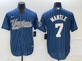 Men’s New York Yankees Mickey Mantle #7 Blue Jersey Joint Edition