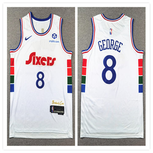 Mens Philadelphia 76ers #8 Paul George 2024-25 White City Edition Jersey