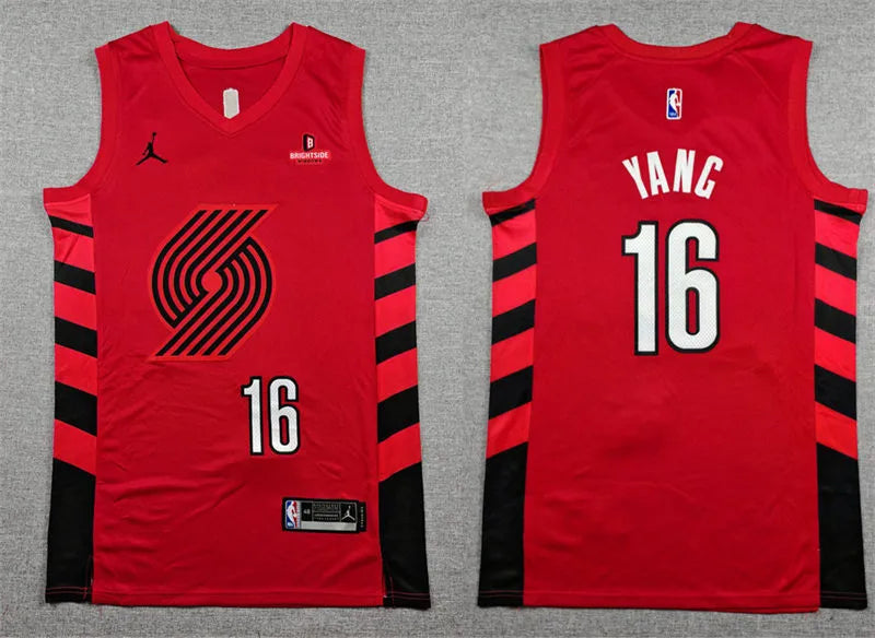 Mens Portland Trail Blazers #16 Hansen Yang Red Statement Edition Player Jersey