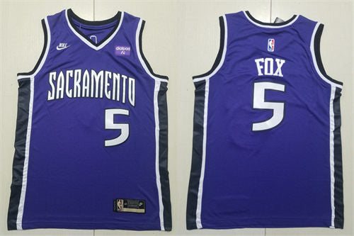 Mens Sacramento Kings #5 De’Aaron Fox Purple Classic Edition Swingman Jersey