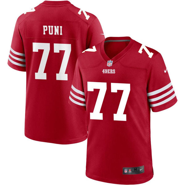 Mens San Francisco 49ers #77 Dominick Puni Nike Scarlet F.U.S.E. Vapor Limited Jersey