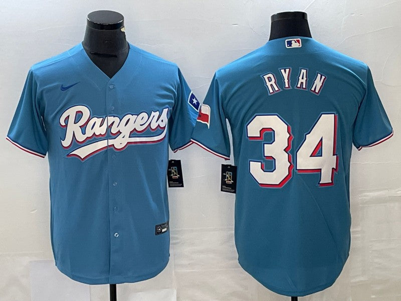 Men’s Texas Rangers Nolan Ryan #34 Light Blue Jersey