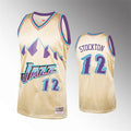 Men’s Utah Jazz #12 John Stockton Beige Soul Throwback Jersey